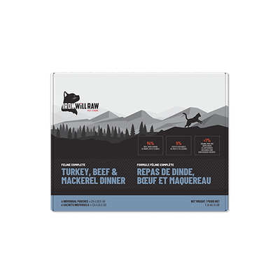Iron Will Raw Feline Complete Turkey, Beef & Mackerel Dinner Frozen Cat Food 3lb
