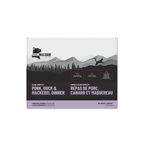 Iron Will Raw Feline Complete Pork, Duck & Mackerel Dinner Frozen Cat Food 3lb