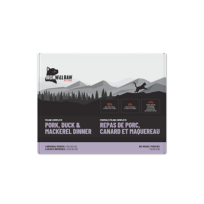Iron Will Raw Feline Complete Pork, Duck & Mackerel Dinner Frozen Cat Food 3lb